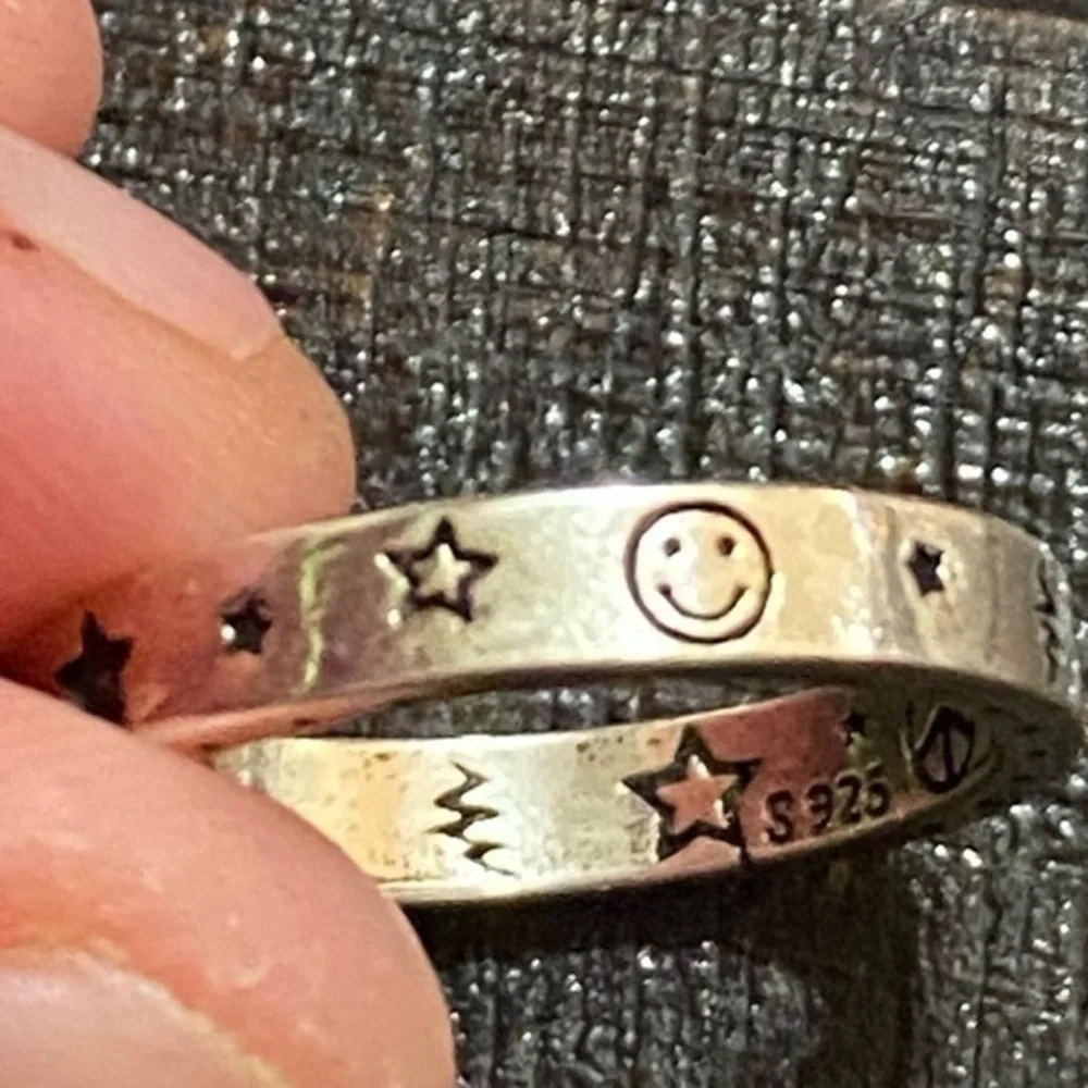 Sterling Silver Peace, Moon, Stars and Happy Ring - Picture 4 of 7
